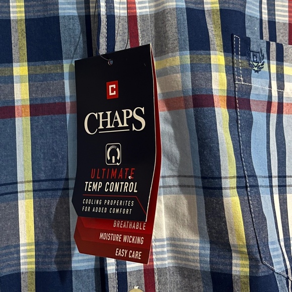 Chaps Men’s Blue Multi Plaid Temp Control Button Front Short Sleeve Shirt Sz-XL - Picture 4 of 6